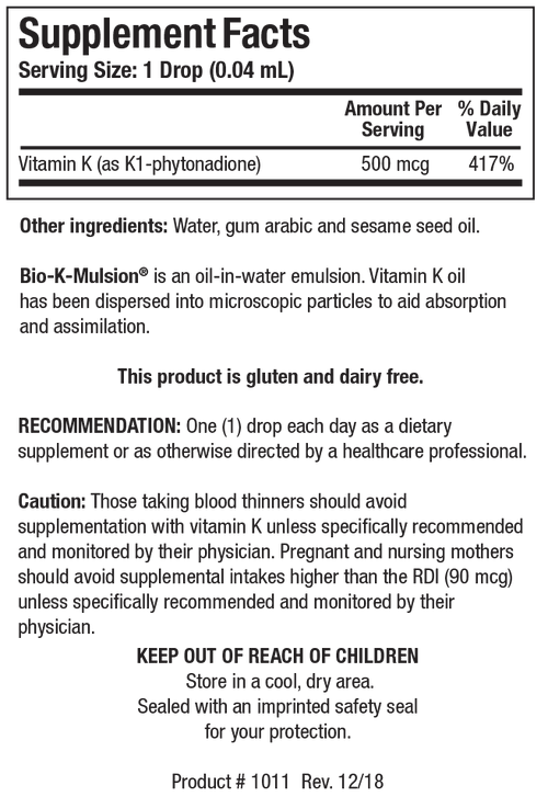 Biotics Research Bio-K-Mulsion 1 Oz Supplies Vitamin K1