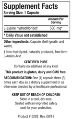 Biotics Research L-Lysine-HCL 100 Capsules