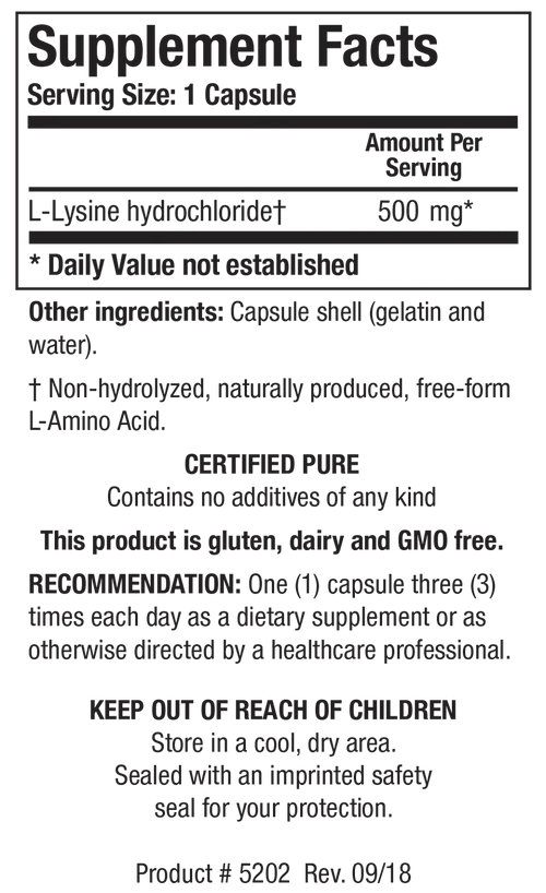 Biotics Research L-Lysine-HCL 100 Capsules