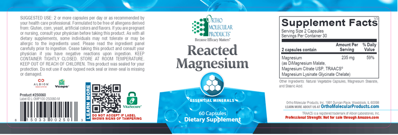 Ortho Molecular Reacted Magnesium 60 Caps - www.myworldwo.com